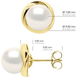 Oorbellen Geel Goud - Echte Gecultiveerde Zoetwater Parels Rond 7-8 mm - One Size