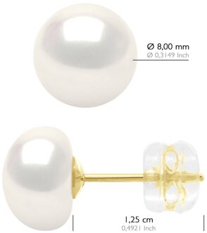 Oorbellen Geel Goud - Echte Gecultiveerde Zoetwaterparels Knop 8-9 mm - One Size