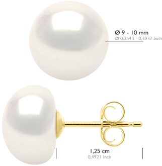 Oorbellen Geel Goud - Echte Gecultiveerde Zoetwaterparels Knop 9-10 mm - One Size
