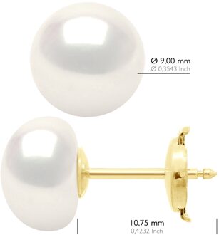 Oorbellen - Geel Goud - Echte Gecultiveerde Zoetwaterparels Knop 9-10 mm