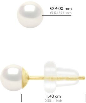 Oorbellen Geelgoud 750 - Echte Cultive Zoetwaterparels Rond 4-5 mm Wit - One Size