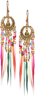 Oorbellen hippie veertjes multicolor Multikleur - Print