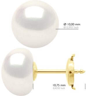 Oorbellen in Geel Goud 375 en Echte Cultiveerde Zoetwaterparels Knop 10-11 mm - One Size