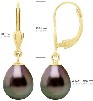 Oorbellen in Geel Goud 375 en Echte Gecultiveerde Tahiti Parelset 9-10 mm