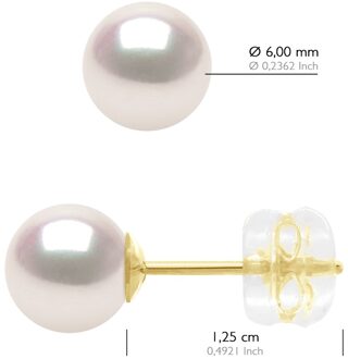 Oorbellen in Geel Goud 750 en Echte Cultuurparels Akoya Japanse Gecertificeerde Rond 6-7 mm Wit - One Size