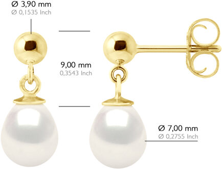 Oorbellen in Geel Goud en Echte Gecultiveerde Zoetwaterparels Pareltjes 7-8 mm - One Size