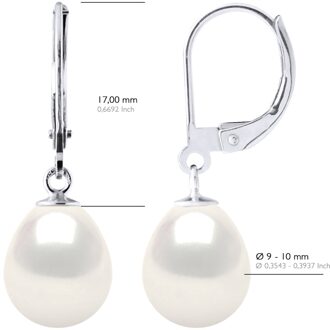 Oorbellen in Wit Goud 375 en Echte Gecultiveerde Zoetwaterparels Parels 9-10 mm - One Size