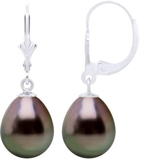 Oorbellen in Wit Goud en Echte Gecultiveerde Tahiti Parels Parel 10-11 mm Zilver