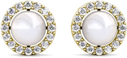 Oorbellen met parels in cirkelvorm - goud en kristal - One Size