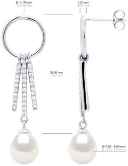 Oorbellen met ronde en streepjes, gemonteerd met cubic zirconia Wit - One Size