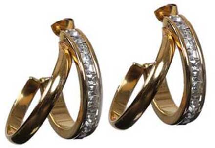 Oorbellen met strass steentjes Diamond Double  goud - One Size,