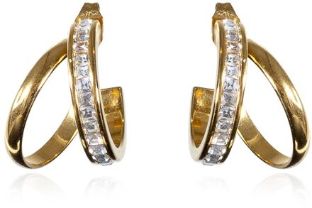 Oorbellen met strass steentjes Diamond Double  goud