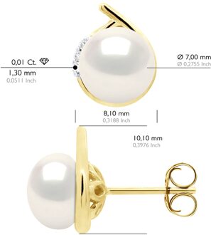 Oorbellen Omgeving Diamanten 0,03 Ct Geel Goud - Echte GeCultiveerde Zoetwaterparels Knop 7-8 mm - One Size