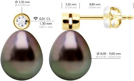 Oorbellen Prestige - Diamanten 0,02 ct - Geel goud - Echte gekweekte Tahiti parels Paar 9-10 mm - One Size