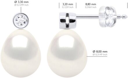 Oorbellen Prestige - Diamanten 0,02 Ct - Kwaliteit HSI - Wit Goud - Echte Cultiveerde Zoetwaterparels Parel 8-9 mm