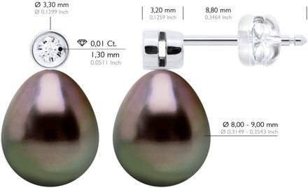 Oorbellen Prestige - Diamanten 0,02 ct - Wit Goud - Echte Gecultiveerde Tahiti Parels Parel 9-10 mm Zilver
