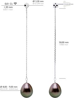 Oorbellen Prestige - Diamanten 0,02 Ct - Wit Goud - Echte GeCultiveerde Tahiti Parels Pear 9-10 mm Zwart - One Size