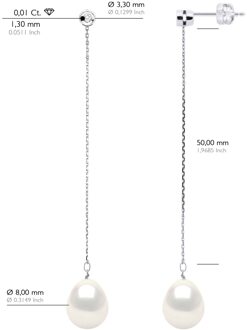 Oorbellen Prestige - Diamanten 0,02 Cts - Kwaliteit HSI - Wit Goud - Echte Gecultiveerde Zoetwaterpieren 9-10 mm - One Size