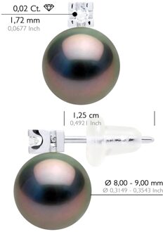 Oorbellen Prestige - Diamanten 0,04 ct - in Wit Goud 750 en Echte Gecontroleerde Tahiti Parel Ronde 8-9 mm Zilver