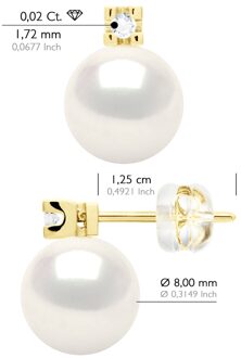 Oorbellen Prestige - Diamanten 0,04 Ct - Kwaliteit HSI - Geel Goud 375 en Echte Gekweekte Zoetwaterparels Rond 8-9 mm