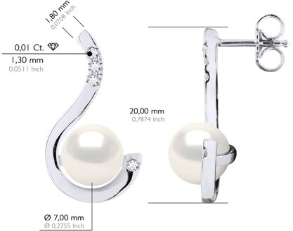 Oorbellen Prestige - Diamanten 0,08 ct - Kwaliteit HSI - Witgoud - Echte Gecultiveerde Zoetwaterparels Rond 7-8 mm - One Size