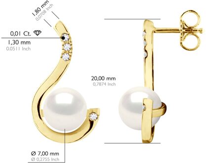 Oorbellen Prestige - Diamanten 0,08 Cts - Kwaliteit HSI - Wit Goud - Echte Gecultiveerde Zoetwaterparels Rond 7-8 mm Geel