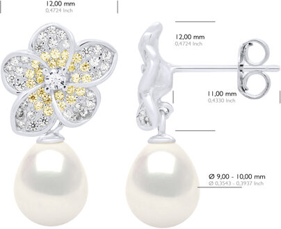 Oorbellen - Sieraden Zilver - Echte Cultuur Zoetwaterparels Pare 9-10 mm Wit