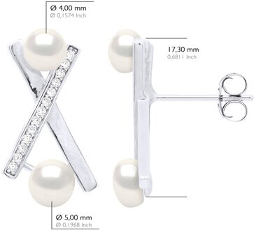 Oorbellen Strips - Echte Gecultiveerde Zoetwaterparel Knop 4-5 mm en 5-6 mm Wit - One Size