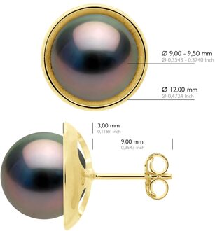 Oorbellen - Surroundings Sleek - Prestige - Geel Goud 375 - Echte Gecultiveerde Tahiti Parel Rond 9-10 mm