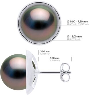 Oorbellen - Surroundings Sleek - Prestige - Wit Goud 375 - Echte Cultuur Tahiti Parel Rond 9-10 mm Zilver - One Size