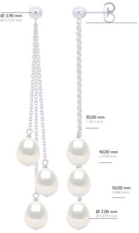 Oorbellen Trio - 3 Echte Cultuurzoetwaterparels Pear 7-8 mm Wit