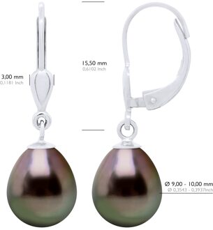 Oorbellen van 375 Wit Goud en Echte GeCultiveerde Tahiti Parel Paar 9-10 mm Zilver