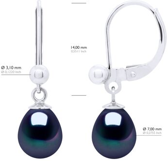 Oorbellen van 925 Zilver en Echt Gecultiveerde Zoetwaterparels Peer 7-8 mm Zwart