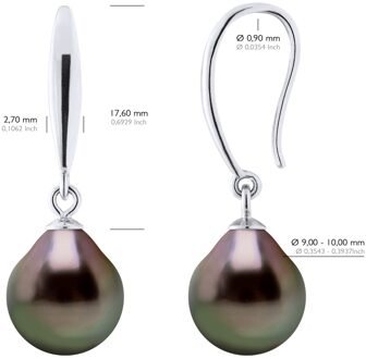 Oorbellen van 925 Zilver en Echte Gecultiveerde Tahiti-Parels 9-10 mm Zwart - One Size