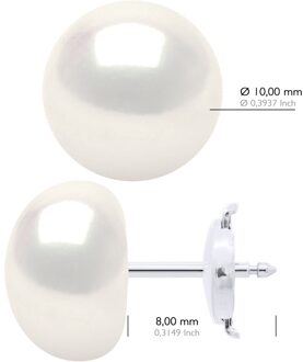 Oorbellen van Geel Goud 375 en Echte Gevoerde Zoetwaterparels Knop 10-11 mm Wit