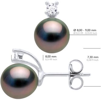 Oorbellen van Zilver 925 & Cubic Zirconia versierd met 2 Echte Gecultiveerde Tahiti Parel 8-9 mm