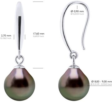Oorbellen van Zilver 925 en Echte Cultiveerde Tahiti Parel Per 8-9 mm Zwart