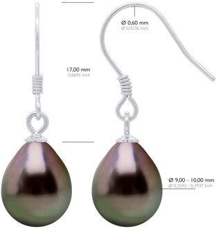 Oorbellen van Zilver 925 en Echte Cultuur Tahiti Parels Parel 9-10 mm Zwart - One Size