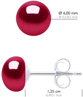 Oorbellen van Zilver 925 en Echte Cultuur Zoetwaterperlen Knop 6-7 mm Kersenrood