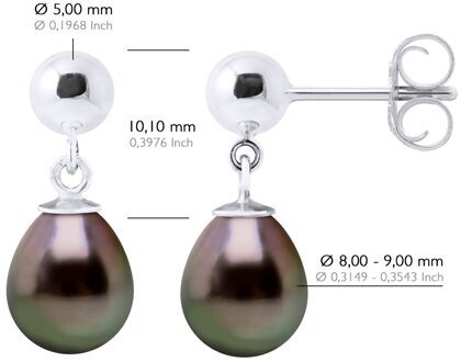 Oorbellen van Zilver 925 en Echte Gecultiveerde Tahiti Parel 8-9 mm Zwart - One Size