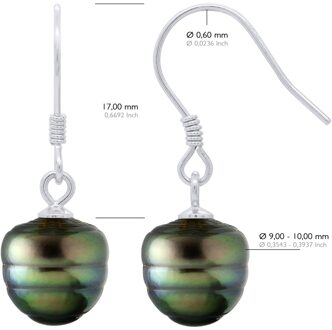 Oorbellen van Zilver 925 en Echte Gecultiveerde Tahiti Parelomtrek 9-10 mm Zwart - One Size