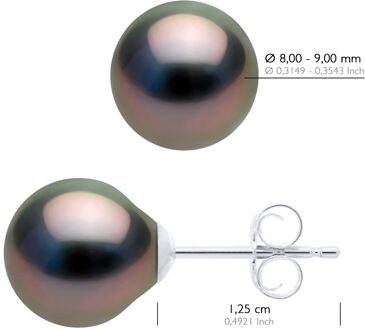 Oorbellen van Zilver 925 en Echte GeCultiveerde Tahiti Parels Ovaal 8-9 mm Zwart - One Size