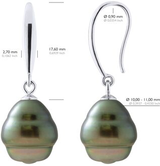 Oorbellen van Zilver 925 en Echte GeCultiveerde Tahiti Parels Van 10-11 mm Zwart - One Size