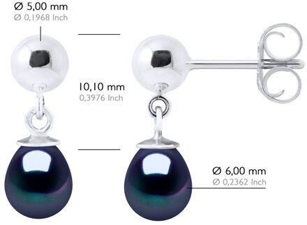 Oorbellen van zilver 925 en echte gecultiveerde zoetwaterparels per 6-7 mm Zwart