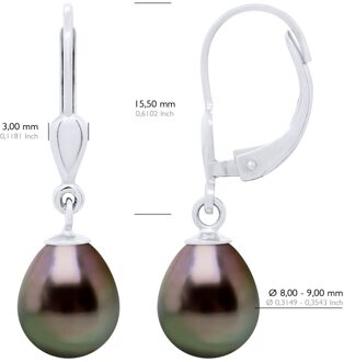 Oorbellen van Zilver 925 en Echte Gekweekte Tahiti-Parels Parel 8-9 mm Zwart