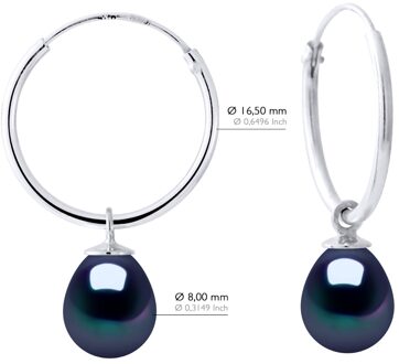 Oorbellen van zilver 925, rhodium geplateerd met echte zoetwaterparels van 8-9 mm Zwart
