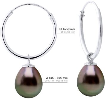 Oorbellen van Zilver 925 Rhodium vermeerd en Echte Gekweekte Tahiti-Parels Parel 8-9 mm Zwart