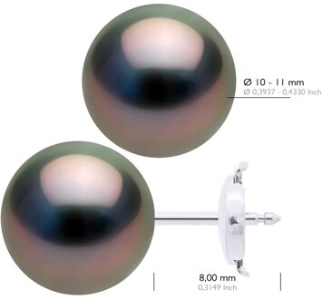 Oorbellen - Wit Goud 375 - Echte Cultuur Tahiti Parel Ronde 10-11 mm Zilver