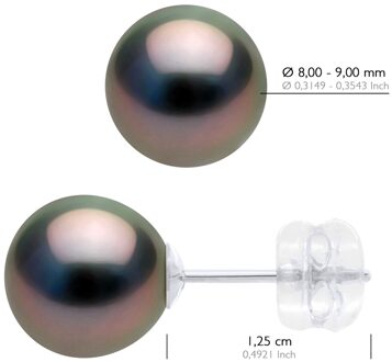Oorbellen - Wit Goud 375 - Echte Gecultiveerde Tahiti Parel Ronde 8-9 mm Zilver - One Size
