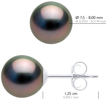 Oorbellen Wit Goud 375 - Echte Gecultiveerde Tahiti Parel Semi Rond 7,5-8 mm Zilver